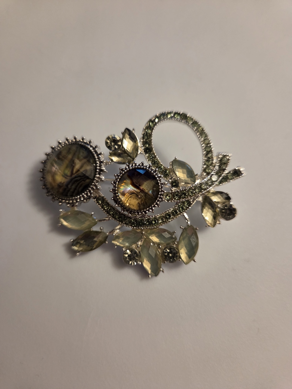 Napier Floral Statement Brooch Pin Silver Tone Abalone Style Rhinestone
